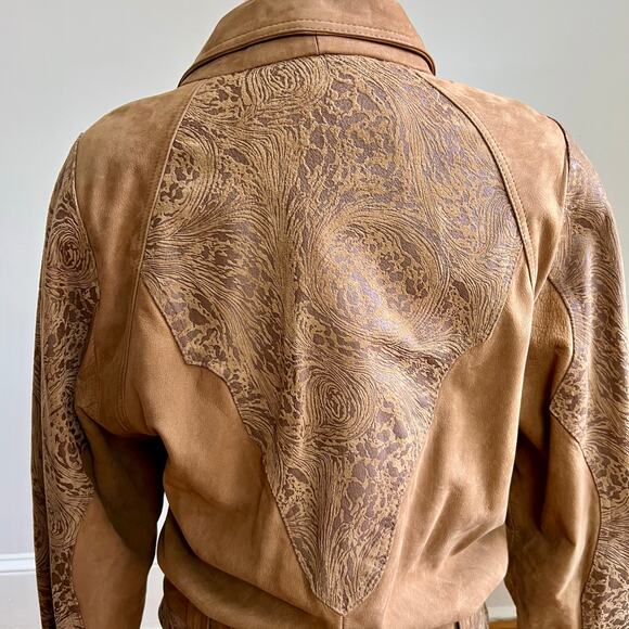 Vintage 80s Suzie’s Fashion Tan Leather Jacket S Blouson Bomber Brown - Picture 8 of 12